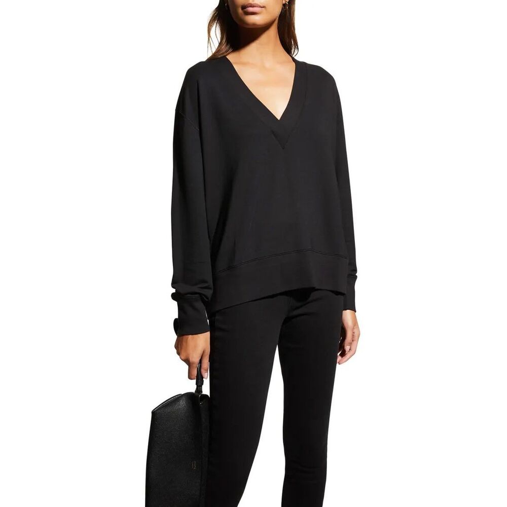 Rag & Bone Flora V-Neck Long-Sleeve Pullover Black size Small Sweater